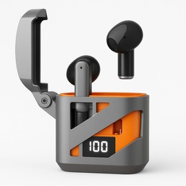 Rigwig GT02 Wireless Earbuds Bluetooth 5.3, TWS In-Ear Headphones with Mic, LED Power Display, IPX4 Waterproof, Type-C Fast Charging, 6H Playtime, Noise Cancelling Earphones for Android & iOS (Orange)