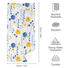 Watercolor Floral Decorative Bathroom Hand Towels Set of 2, Absorbent Royal Blue Yellow Flower Bath Hand Towels for Bathroom,Housewarming Gifts for New Home Women