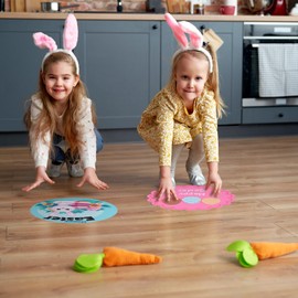 Beautyflier Bunny Paw Prints Floor Decals for Easter Floor Decoration, Easter Bunny Door Stickers with Easter Eggs Decals for Spring Door Window Refrigerator Decorations