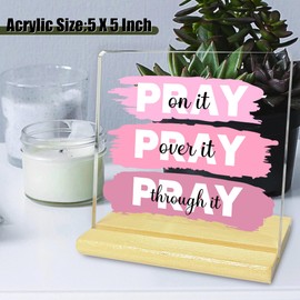 Pink Office Desk Accessories Decor Sign, Pink Dorm Room Decor for Women Acrylic Desk Decor with Wood Base(4 X 4 Inches)