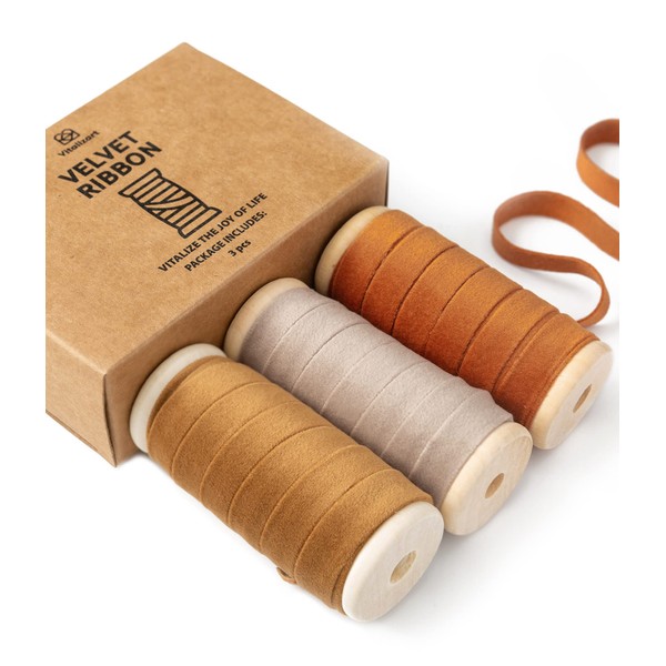 Vitalizart Fall Velvet Ribbon Set 3/8" x 15 Yd Wooden