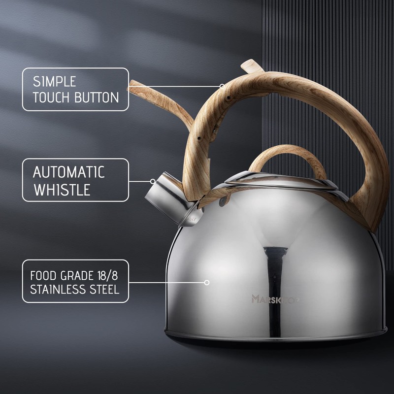 MARSKITOP Tea Kettle Stove Top, Food Grade Stainless Steel Whistling
