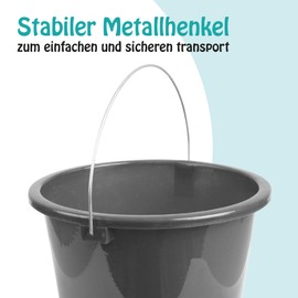 Bucket (2 Pieces) Household Bucket, 10 Litres, in Various Colours, Cleaning Bucket Made of Sturdy Plastic, Food-Safe, BPA-Free, Made in EU (Anthracite)