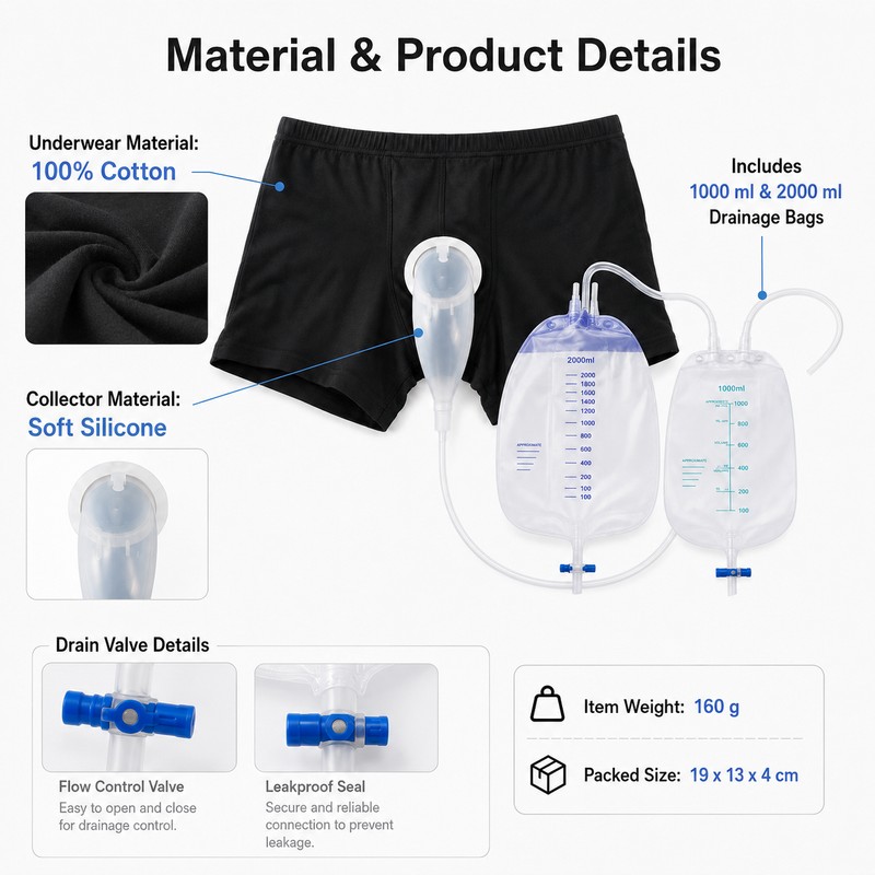 Male External Urine Collector for Bedside & Travel Use –