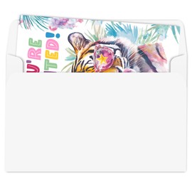 buwanJH Party Animals Birthday Invitation Cards, Safari Jungle Tiger Birthday Party Fill in Invitations, Double-Sided Design, 30 Cards with 30 Envelopes