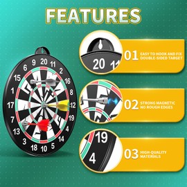 Doloowee 14 Pieces Double Sided Magnetic Kids Dartboards Set Large Size Boys Toy Dartboards with 12 Darts for Indoor Outdoor Party Games Toys Gifts