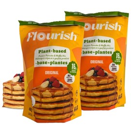 Flourish Plant-Based Protein Pancake & Waffle Mix, Gluten-Free, Dairy-Free, Nut-Free, Soy-Free, Vegan, Non-GMO, All-Natural Superfood, High Protein & Fiber, Just Add Water - Original, 430g (2 Pack)