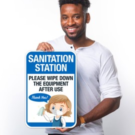 Sanitization Station Please Wipe Down The Equipment After Use Sign, 12x18 Inches, Rust Free .063 Aluminum, Fade Resistant, Made in USA