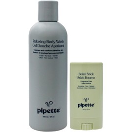 Travel Bag Set by Pipette for Women - 3 Pc 8oz Relaxing Body Wash, 0.5oz Balm Stick, Travel Bag