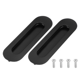 uxcell 2 Pcs Finger Flush Pulls, 5.6" Stainless Steel Oval Sliding Door Handle Recessed Pocket Door Pull with Invisible Screw Hole for Home Bathroom Barn Closet Window, Black