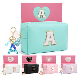 Birthday Gifts for Women Her,Travel Cute Makeup Bag,Large Capacity Cosmetic Bags for Women Makeup Pouch PU Leather Waterproof Cosmetic Bag (A, Blue)