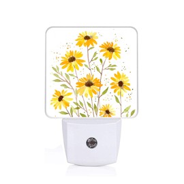 GANTINIR Watercolor Sunflower Night Light, Plug-into Vintage Floral Nightlight White LED Lamp, Energy Efficient Decor Desk Lamp for Bedroom Hallway Stairs Bathroom