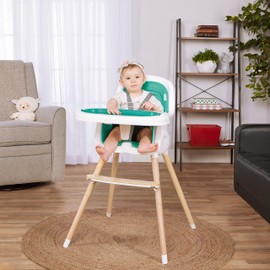 Dream on Me Lulu 2-in-1 Convertible Highchair in Atlantis Green | Compact High Chair | Lightweight | Portable