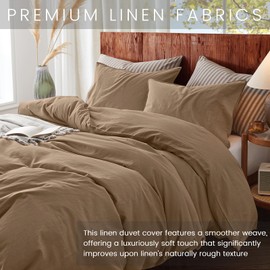 OnlySet 3Pcs Organic Linen Duvet Cover King Size, 100% French Linen from Normandy, Soft & Durable Brown Bedding Set Comforter Cover with 2 Pillowcases, 1 Duvet Cover with Zipper