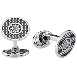 Vinani Design Cufflinks Round Flower Circle Pattern Blackened Shiny 925 Sterling Silver Men's Suit Shirt 2MAU, Sterling Silver