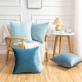 Yonous Gradient Colors Combo Set Cushion Covers, Premium Velvet Soft Square Decorative Throw Pillow for Sofa Bedroom Car, Set of 4, (18''x18'', Blue-Light Blue)