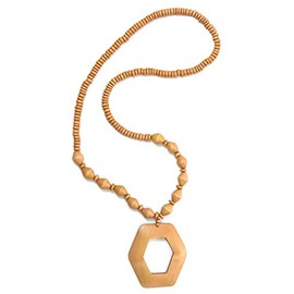 collezione alessandro Regina Long Necklace with Opulent Pendant, Wood, Pearl