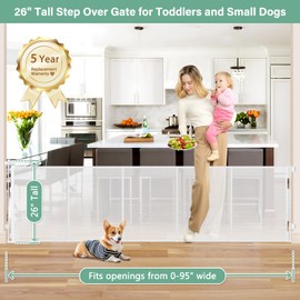 Reinforced 26 Inch Tall Retractable Baby Gates to Step Over 95" Wide Small Outdoor Retractable Child Gates for Doorways Short Retractable Dog Gates for Baby Indoor Retractable Stairs Gate for Kids