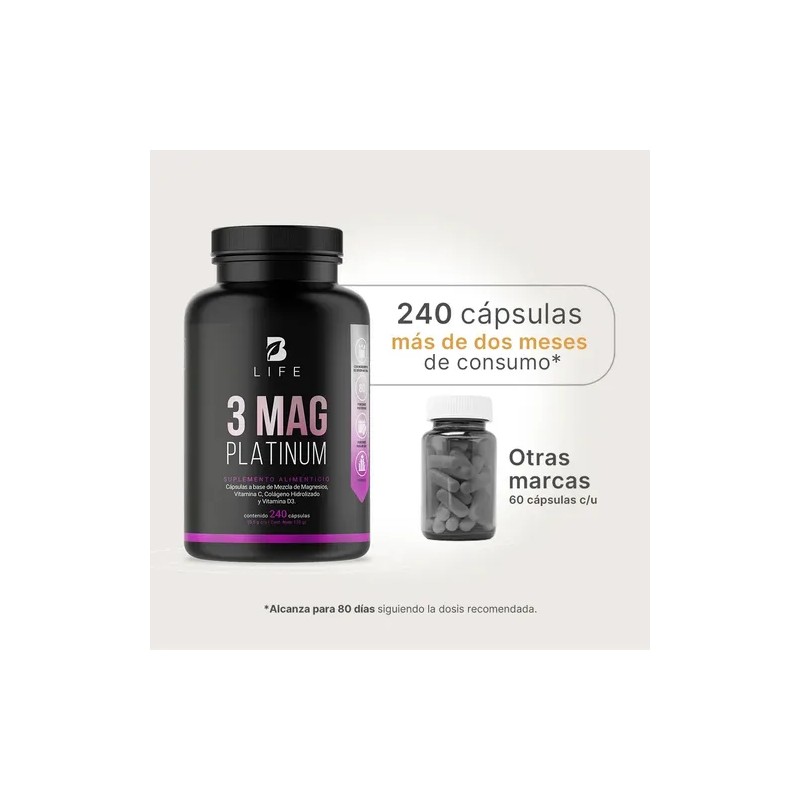 Frasco 3 Mag Platinum 240 Cápsulas B Life