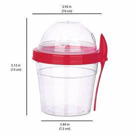 EYNEL 4 Pack 17 oz Small Breakfast On The Go Yogurt Parfait Cups, Reusable Plastic Containers with Lids and Spoons, Perfect Jars for Overnight Oats Cereal Granola Oatmeal and Snack Prep (4 Colors Set)