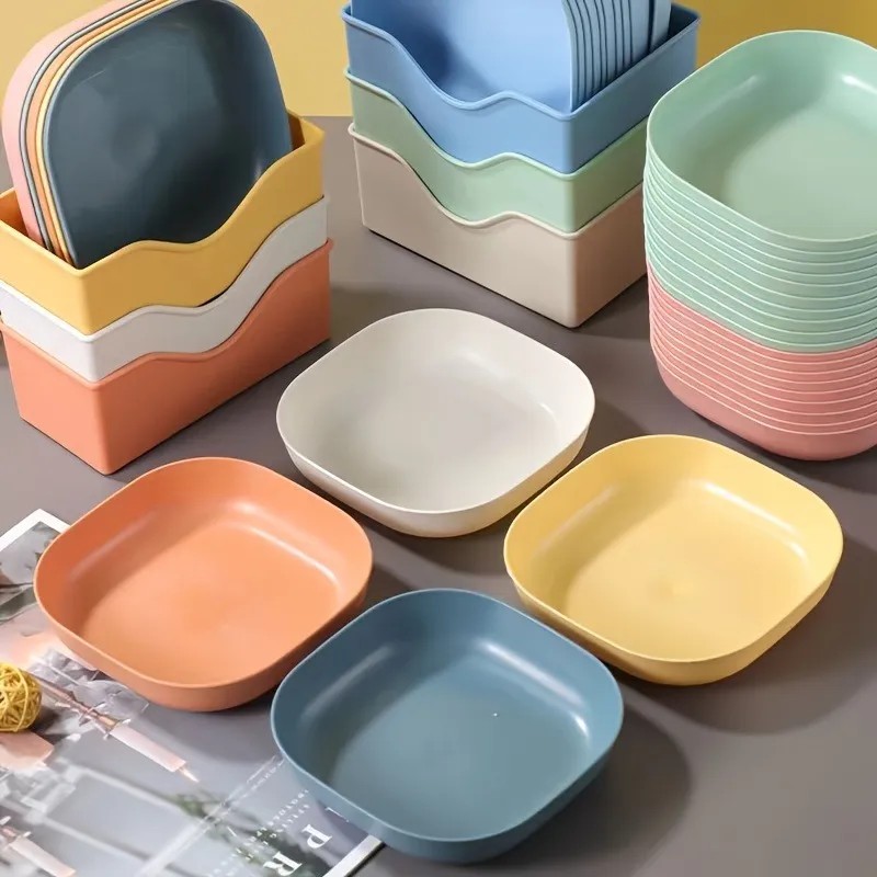 10 Platos Cuadrados Con 1 Soporte, Juego De Bandejas De