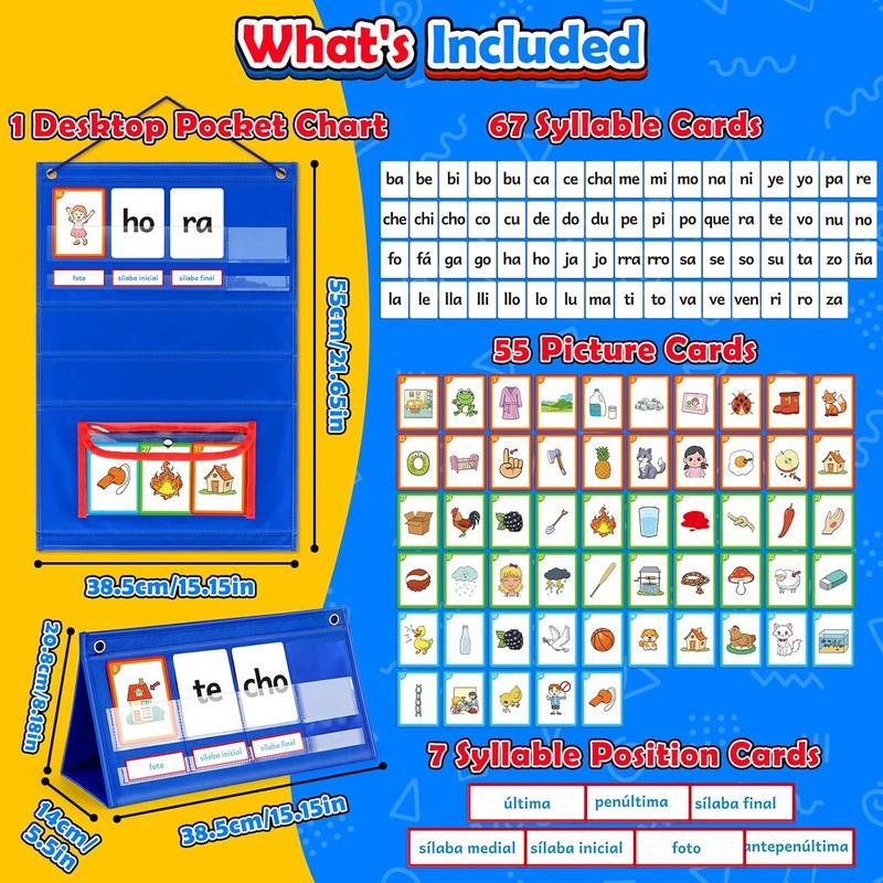 Torlam Spanish Learning Word Building Pocket Chart, Spanish Vocabulary Games