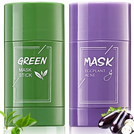 FORALES 2-in-1 Green Tea & Eggplant Extract Facial Mask Stick,Travel Friendly, Deep Cleansing, Nourishing & Moisturizing - Controls Oil, Promotes Skin Health - Suitable Women & Men all Skin Types