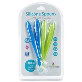 Primo Passi - Baby Infant Toddler Best Soft - Tip Silicone Feeding Spoons I First Stage Training I Gum Friendly 4 Pack Gift Set I Gift Idea for Boys and Girls I BPA Free Baby Utensils - (Blue&Green)