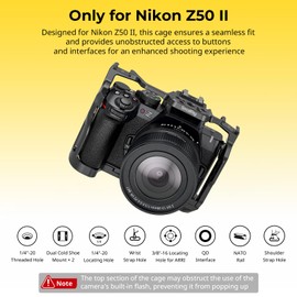 SMALLRIG Z50 II Cage for Nikon Z50 II, Aluminum Alloy Camera Cage with Double Hot Shoe Mount, 1/4"-20 Thread Holes, NATO Rail, Quick Release Plate for Arca-Swiss - 4980