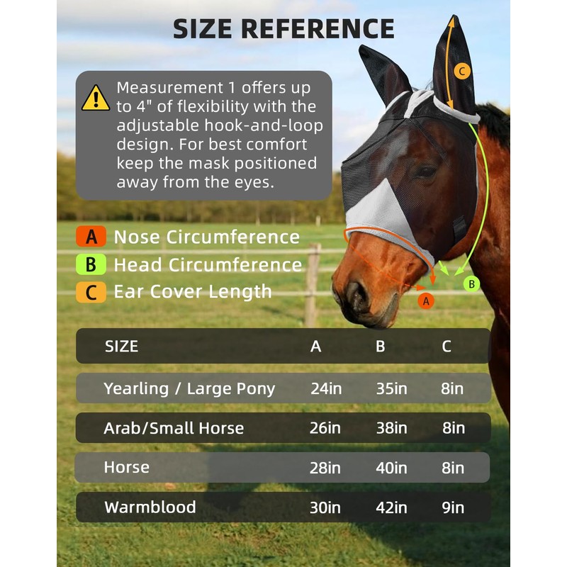 Hilltown Adjustable Fly Mask for Horse with Ears - Horse,