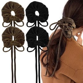 4PCS Large Scrunchie, Velvet Scrunchie Elastic Bands Plain Silk Ponytail Holders Soft Satin Hair Ties Hair Bobbles Hair Accessories for Women Girls