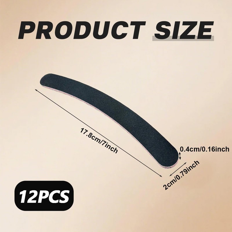12PCS Black Banana Curved Double Sided Strip Grit Nail File