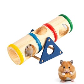 Small Animals Natural Wooden Tunnel & Playground Set - Hamster with Seesaw for Toothbrushing, Lack of Exercise & Stress Relief, Rabbit, Chinchilla, Guinea Pig, Hideaway