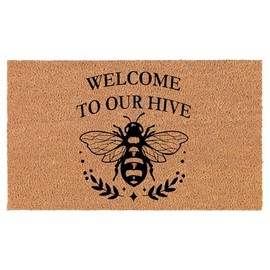 Welcome Doormat Coco Coir Door Mat Gift Welcome to Our Hive Honey Bee (30" x 18")