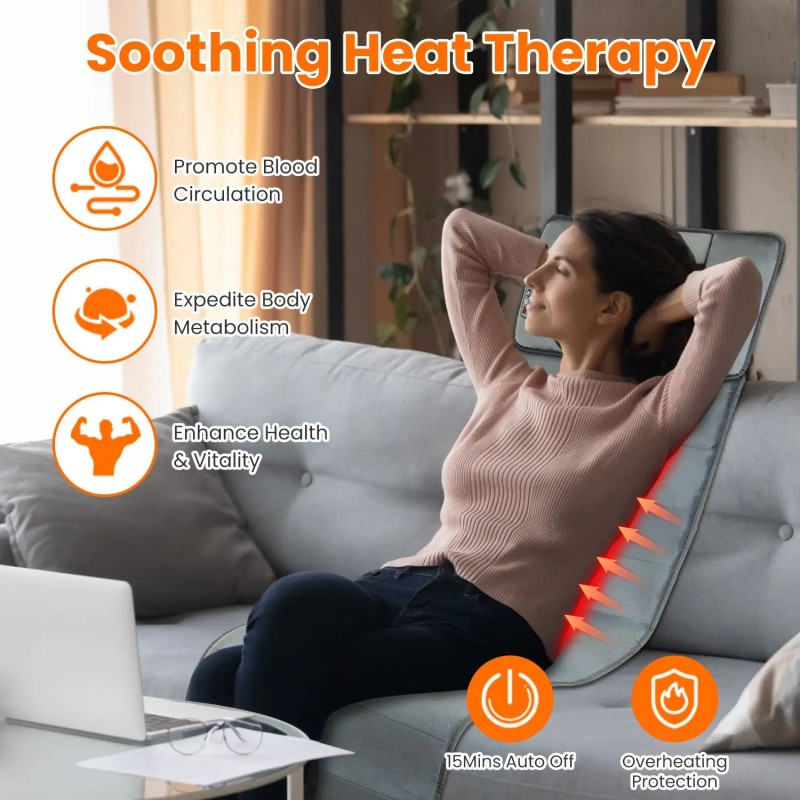 Full Body Electric Heat Vibration Massage Pad Cushion Back &