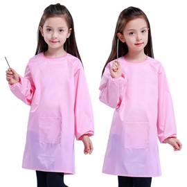 MESU Children's Art Smock Kids Waterproof Artist Painting Apron Long Sleeve Children Apron Pink XL