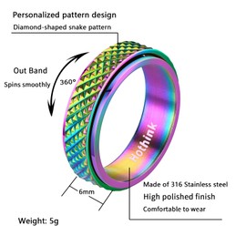 Hothink Anxiety Rings Fidget Rings for Women Spinner Rings for Teen Girls 4Pcs 6MM Stress Relief Titanium Steel Rings Size 5-11 (Snakeskin Pattern Spinner Rings 4pcs, 6)