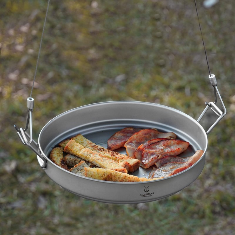 SILVERANT Titanium Camping Plates, Outdoor Dishware with Folding Handle Portable