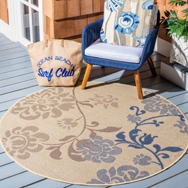 SAFAVIEH Courtyard Collection 5'3" Round Natural Brown / Blue CY4027B Indoor/ Outdoor--Waterproof Easy--Cleaning Patio Backyard Mudroom Area--Rug