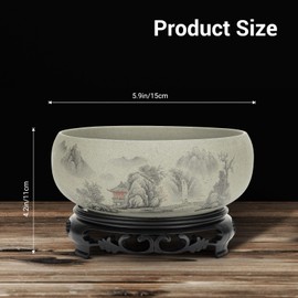 Lotus Bowl Planter - Ceramic Pots for Plants with Stand for Hydroponic Water Lilies & Bonsai Trees, Bonsai Pots Indoor/Outdoor Décor - Zen Garden & Home Art Display (Grey, Small)