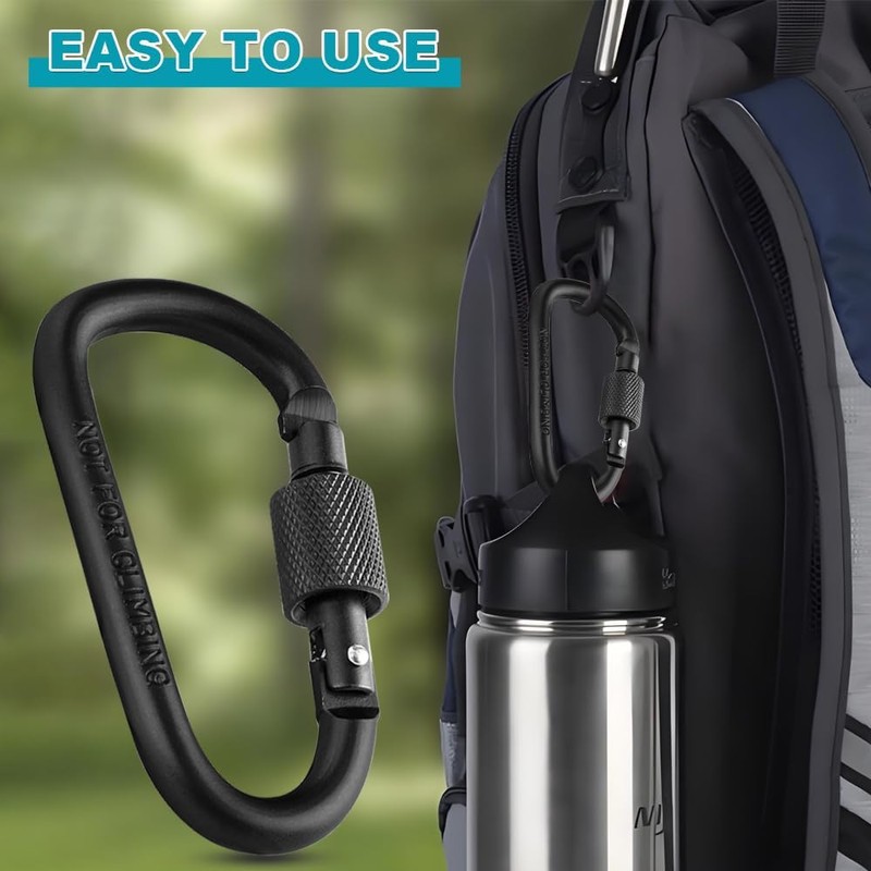 Locking Carabiner Clip, Aluminum Alloy D Shape Keychain Hook, Key