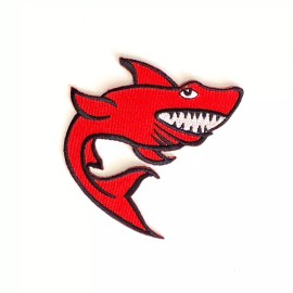 Unbranded Embroidered Patch - Red Shark - Cartoon - Fish - NEW - Iron-on