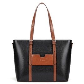 Cnoles Satchel Handbag for Women Ladies Vintage Genuine Leather 15.6 inch Laptop Tote Shoulder Bag Work Purse