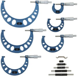 Anytime Tools 0-6" Premium Outside Micrometer Machinist Tool Set Round Frame 0.0001" Precision Vernier Scale with Carbide Tips