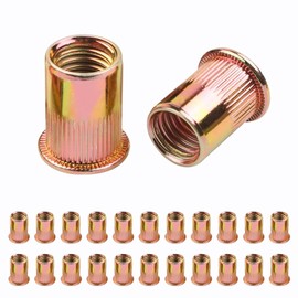 Rivet Nut, FOREVTL 100 Pieces M3 UNC Carbon Steel Flat Head Rivnut Threaded Insert Nut, Knurled Body (M3)