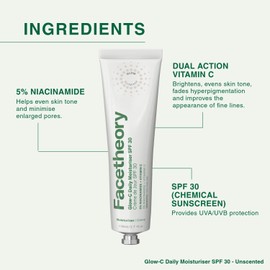 facetheory Glow-C Daily Face Moisturiser SPF 30 (Unscented) - Lightweight Moisturiser for All Skin Types - Dual-Action Vitamin C, Niacinamide Face Cream, Hydrating Moisturiser for Smooth Skin (50 ml)