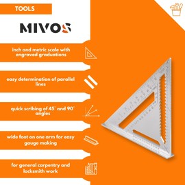 MIVOS Carpenter's Square 300 mm - Carpenter's Square Made of High-Quality Aluminium - Try Square, Protractor, Scribing Tool - for Precise Marking & Drawing
