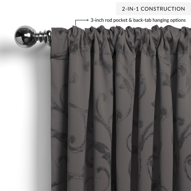 Elrene Home Fashions Mia Jacquard Scroll Blackout Window Curtain, 52"