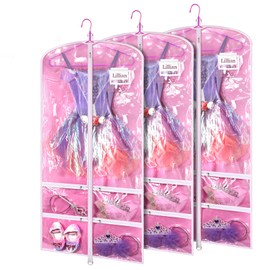 Kernorv 3 Packs PVC Clear Dance Garment Bag, 51" Dance Costume Garment Bags for Dancers with Zipper Pockets for Kids,Storage (Pink,51 x 23 Inch)