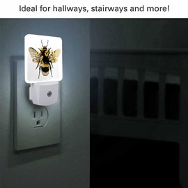 Chrobak LED Night Light,Flying Wings Yellow Flower Bee LED Night Light Plug into Wall with Dusk to Dawn Light Sensor White Energy Efficient Nightlight for Bedroom Bathroom Hallway Living Room Kitchen